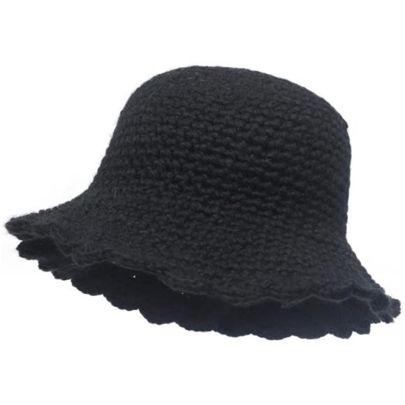 Women\'s Winter Bucket Hat Knit Cloche Hat Solid Color Warm Crochet Cap